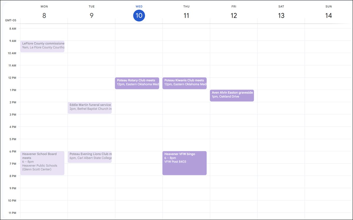 LeFlore County calendar