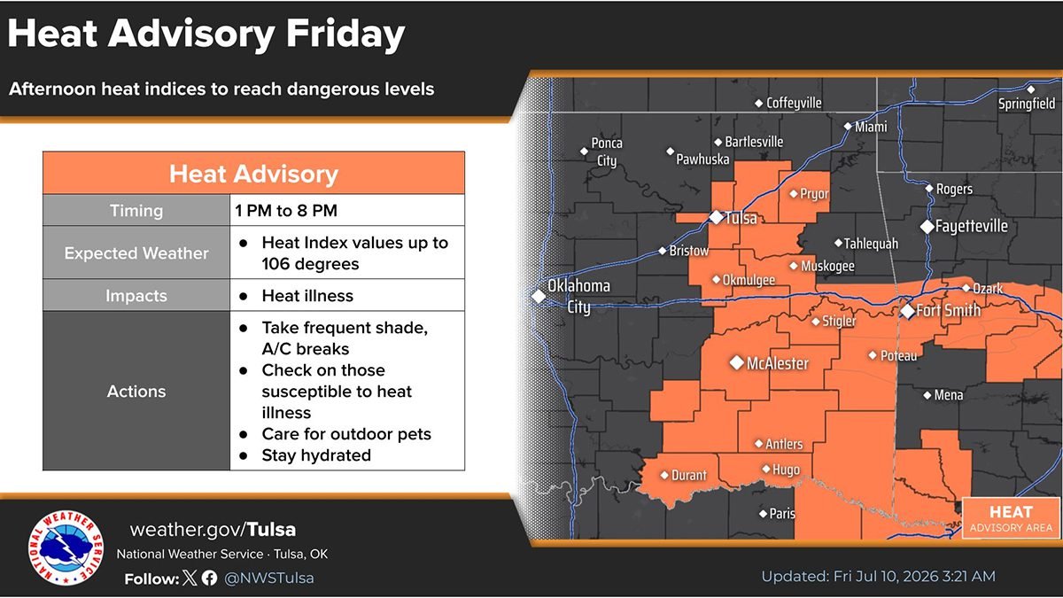 Heat advisory map for LeFlore County
