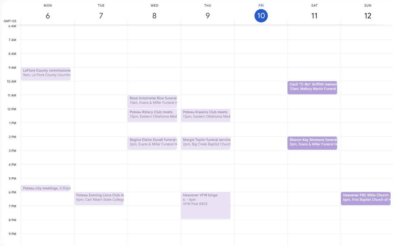 LeFlore County calendar